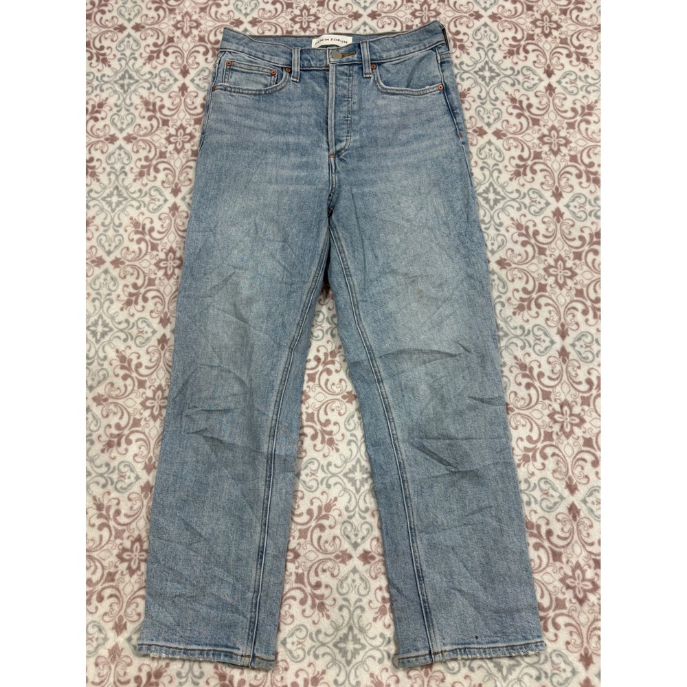 Denim Forum The Arlo High Rise Straight Jeans 26L Light Wash Blue Size 27